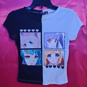 Black and White Split Anime Girl Tee